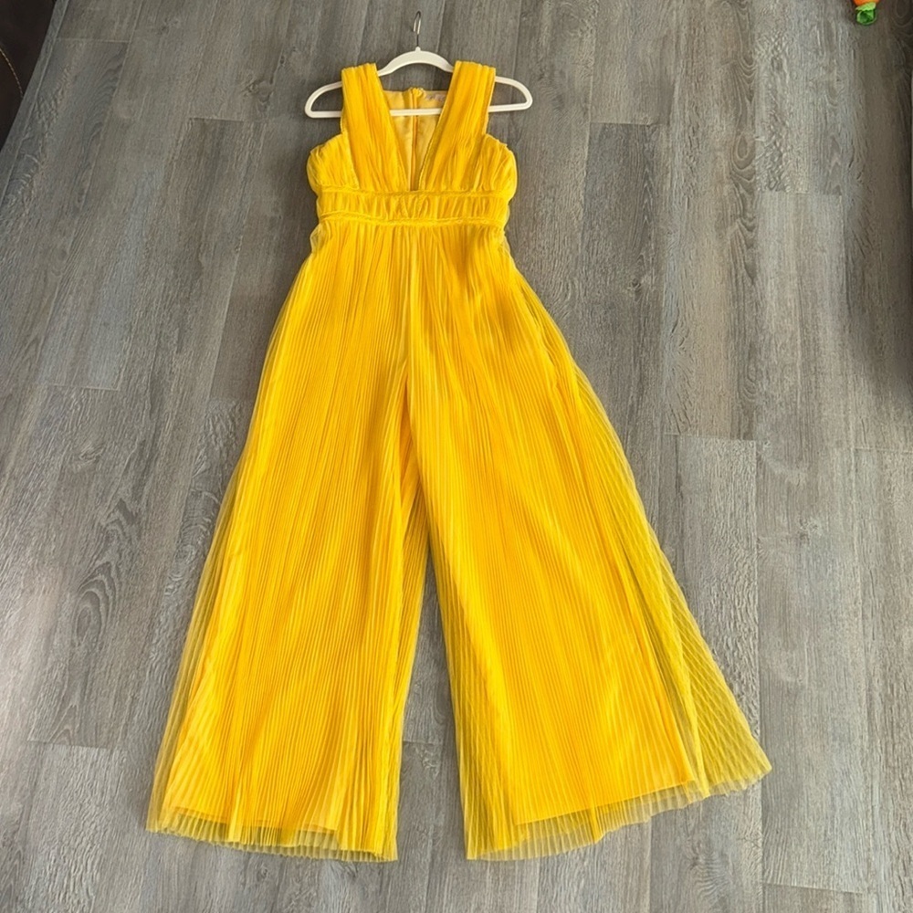 Anthropologie Hutch Pleated Tulle Jumpsuit bright yellow statement bold size 2 - Picture 13 of 14